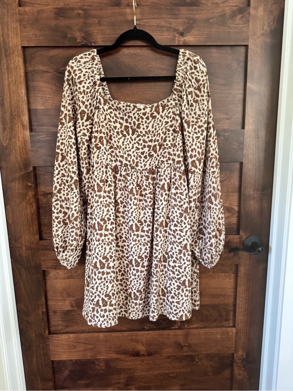 Girls' Brown Leopard Print Long-Sleeve Dress
